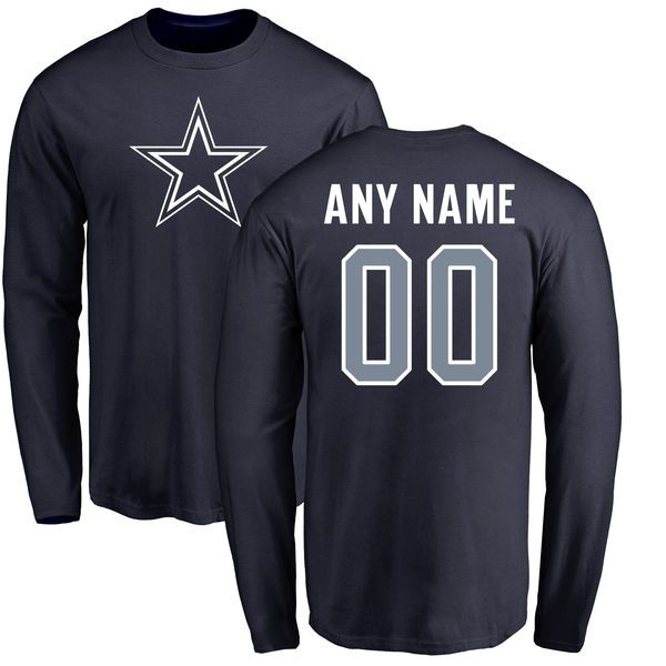Men Dallas Cowboys NFL Pro Line by Fanatics Branded Navy Custom Name and Number Long Sleeve T-Shirt->nfl t-shirts->Sports Accessory